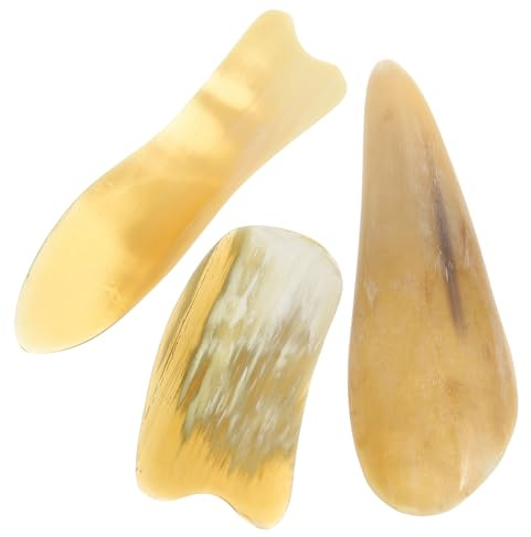 CIMAXIC 3 Stück Ochsenhorn Massagegerät Gua Sha mit Dreieckigem Schaber für Gesicht und Rücken Komfortable Textur Effektive Entspannung und Massage