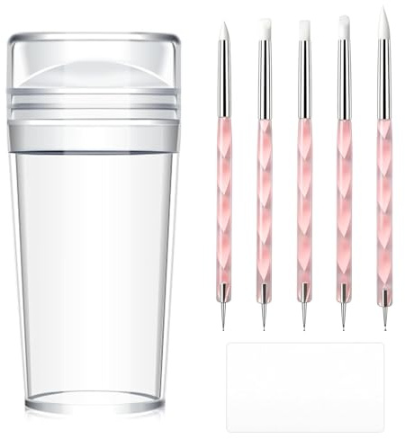 Nagelstempel 7 Stück Klare Silikon Nagel Stempel Nail Art Stamper Kit French Nails Stempel Nail Stamp Nagel Stempels mit Schaber und Dotting Pen für Französische Maniküre Home DIY Nails