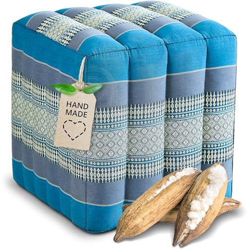 livasia Würfelkissen quadratisch - 40x40x40cm - Sitzhocker mit organischem Kapok, Sitzpouf, Lagerungswürfel viereckig, Bodenkissen Hocker Fußbank Fußhocker handgefertigt (Hellblau)