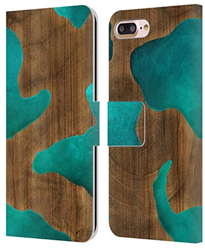 Head Case Designs sous Licence Officielle Alyn Spiller Aqua Bois Et Résine Étui Portefeuille en Cuir Compatible avec Apple iPhone 7 Plus/iPhone 8 Plus