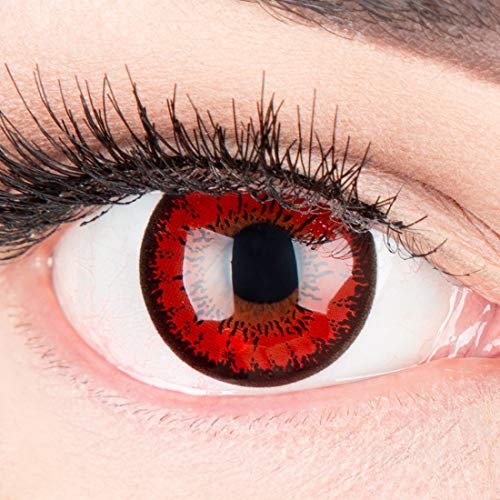 Farbige rote Crazy Fun Kontaktlinsen 'Red Flower' ohne Stärke mit gratis Linsenbehälter - Topqualität zu Karneval, Fasching und Halloween