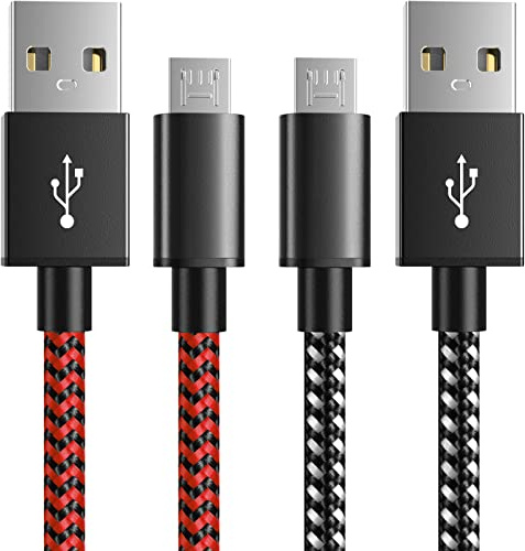 6amLifestyle PS4 Charger Cable for Controller, 2 Pack 10ft Micro USB Cord, 480Mbps Transfer Speed, Charger for PS4, PS4 Slim/Pro, Xbox One S/X/Elite Controller, Android Phone, Black+Red