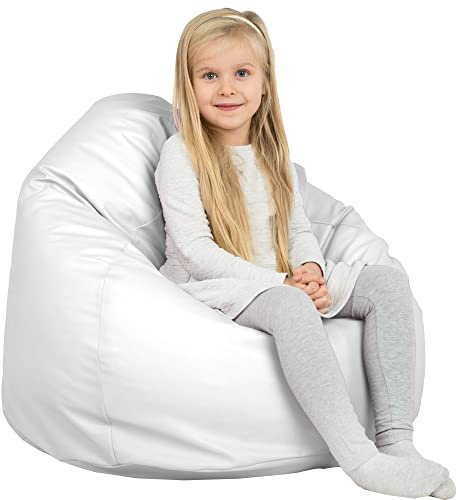 Italpouf Kindersitzsack, Sitzsack Größe L, Sitzkissen, Indoor, Kunstleder, Sitzsack Sessel für Kinder, EPS Perlen Füllung, Kindersessel, Zertifiziert, Weiß