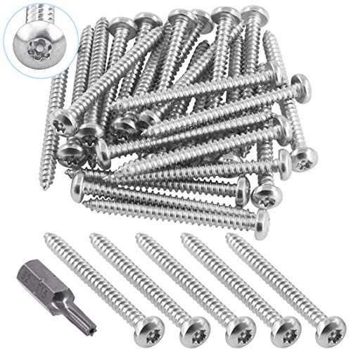 Glarks 51pcs #6 x 1-1/2'' cabeza de botón Torx tornillos de seguridad de acero inoxidable resistentes a la manipulación con broca T15 (50pcs #6 x 1-1/2'')