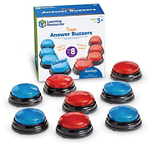 Learning Resources Pulsanti per Quiz di Gruppo, 4 Pulsanti Rossi e 4 Pulsanti Blu, 2 Suoni Diversi, Divertimento in Classe e a casa, dai 3 Anni in su