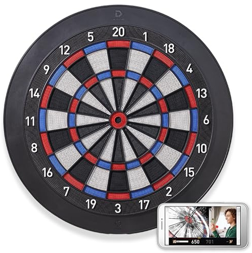 Electronic Dartboard, Bluetooth Compatible with Online Play, for Soft Tip Darts, 15.5 Inch Diameter Regulation Size Dartboard for Indoor Play, Black