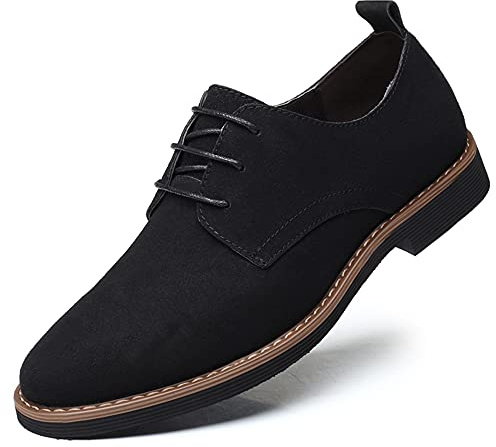 Men's Suede Leather Oxford Shoes Classic Lace Up Business Casual Shoes Black 11