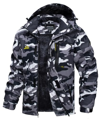 TACVASEN Giubbino Uomo Inverno da Montagna Giacca Moto Uomo Mimetica Esercito Italiano Cappotto Impermeabile Giacca Sci Jacket Camouflage Nero, XL