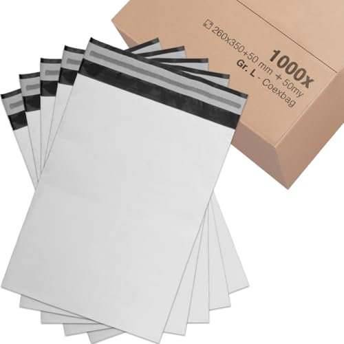 verpacking Versandbeutel 260x350 mm Weiß/Schwarz [Größe und Stückzahl wählbar] Blickdicht Coex Versandtaschen für Kleidung selbstklebend Verpackungstüten Folienversandtaschen 100 Stück