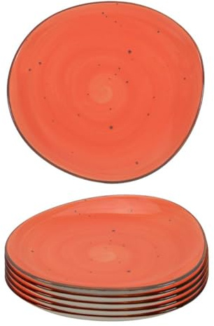 Kadum Juego de 6 platos de cerámica, con esmalte de color, diámetro de 21 cm, platos para entrantes, platos de desayuno, 6 platos de postre, color naranja