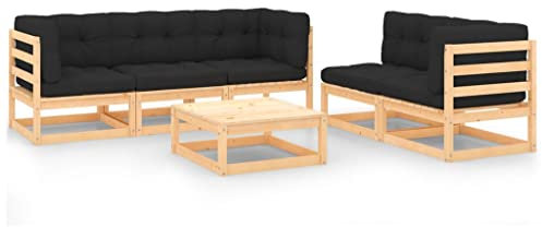 vidaXL Garten Lounge Set 6-TLG., Gartenmöbel Set Sitzgruppe für Garten Terrasse Balkon, Modular Sofa mit Kissen, Garnitur Loungemöbel, Massivholz Kiefer