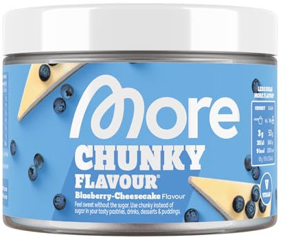 MORE Chunky Flavour vegan, Blueberry Cheesecake, 250 g, Geschmackspulver zum Süßen, ohne viel Zucker und Kalorien, mit Inulin und Laktase - made in Germany