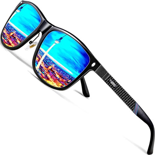 ATTCL Herren Sonnenbrille Sport Polarisierte Fahr Angeln Golf Sportbrille UV400 Schutz (Schwarzer Rahmen+Blaue Linse/verspiegelt)