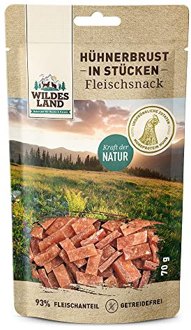 Wildes Land - Hühnerbrust in Stücken - 7 x 70 g - Hundesnack - Hundefutter - Getreidefrei