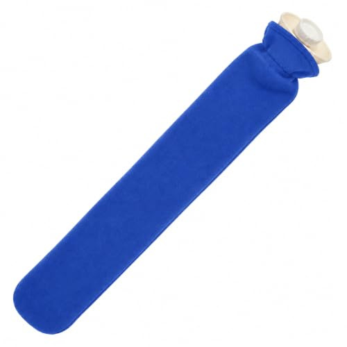 Lange Wärmflasche mit weichem Bezug 2 Liter Schlauch-Wärmflasche für Nacken und Schulter, Nackenwärmflasche extra lang (Blau)