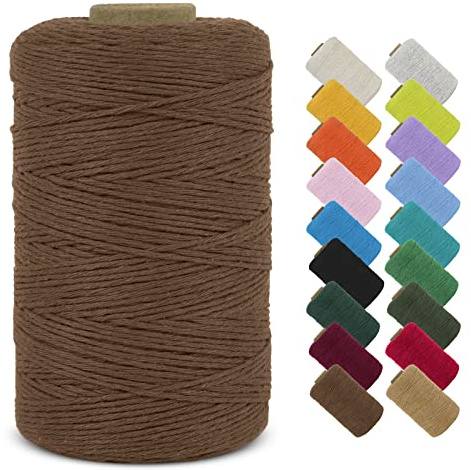 LEREATI Makramee Garn 1mm x 390m Baumwollgarn Geflochten Baumwollschnur Natürliche Baumwolle Garn, Bunt Macrame Cord 1mm für DIY Stricken Wandbehang Vorhang Hängepflanze Handtasche (Braun)
