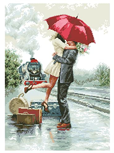 Cukol Kit Punto Croce Prestampato Coppia Romantica, Set Schemi Punto Croce Kit Da Ricamare Prestampato Per Principianti, Disegni Quadro Quadri A Mezzo Punto Croce Da Ricamare Kit Completo Prestampati