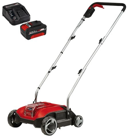 Einhell Akku-Vertikutierer GC-SC 18/28 Li Power X-Change (18 V, Brushless, 28 cm Messerwalze, 3-stufige Arbeitstiefeneinstellung, inkl. 4,0 Ah Akku, Ladegerät und Ersatzlüfterwalze)