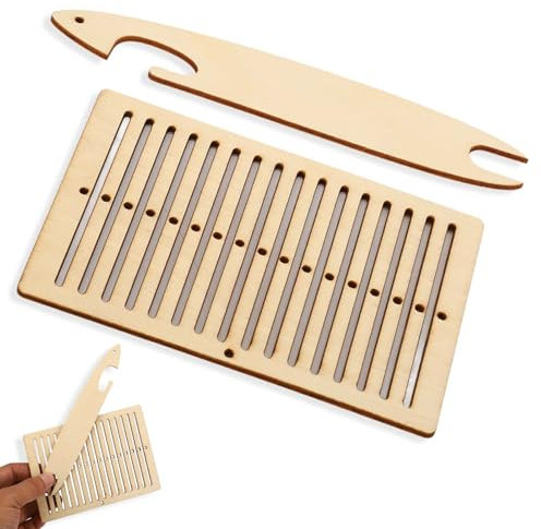 HERCHR Weaving Loom Kit, Wooden Weaving Frame Loom, 12 cm x 15 cm, Ages 6+, Non-Foldable