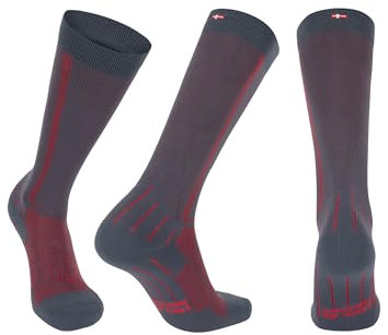 DANISH ENDURANCE Calze Compressione Graduata Uomo Donna 21-26 mmhg, Recupero, Viaggi, Sport, 1 Paio, Grigio/Rosso, 43-47
