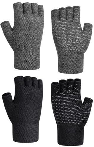 Kiiwah 2 Pares Guantes Sin Dedos Invierno de Antideslizantes, Cálido Guantes Medio Dedo para Hombres y Mujeres, Mitones Sin Dedos para Deportes, Fotografía, Conducción, Actividades en Exterior