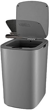 Household Rubbish Bin with Lid - Waste bin with sensor - automatic opening and closing - clamping ring for garbage bags - removable lid - with LED function display (white, 15 liters)