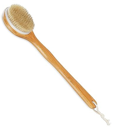 Relaxdays Cepillo Corporal con Mango Largo, de Bambú, 40 cm, Cerdas, Exfoliar y Masajear, Natural y Crema