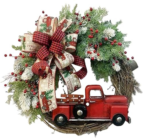Weihnachtskranz für Haustür, 40,6 cm künstlicher Weihnachtskranz, Winterkranz mit roter Beere & Girlande, Auto, Weihnachten für drinnen und draußen, Bauernhaus, Zuhause, Wand, Fenster, Festival,