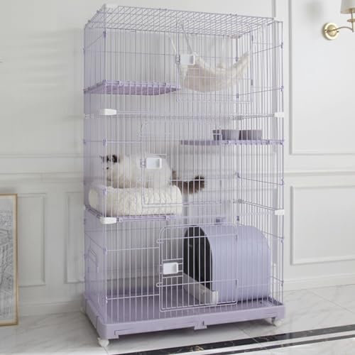 DELURA 3-Stöckiger Katzenkäfig Mit Draht,Laufstall,Großer Raum 110 X 58 X 176 cm Für 1–3 Katzen,Lila Katzenkäfig
