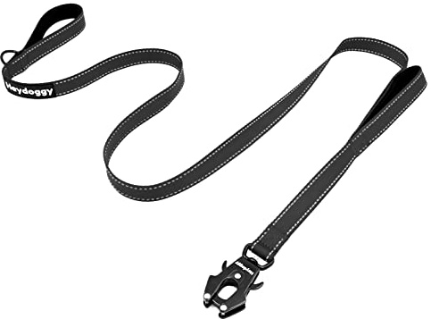 Reflektierend Hundeleine 1,2m für Große Mittlere Kleine Hund, Robust Nylon Trainingsleine mit Zwei Griff & Auto Sperre Karabiner, Anti-Zug Walken Sicherheit Kontrolle Führleine Schwarz 4ft