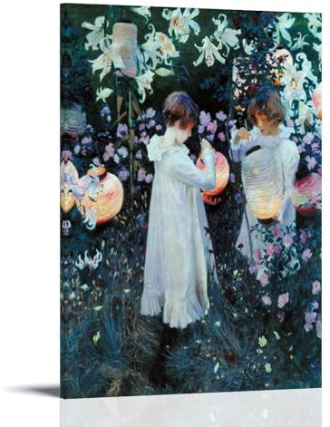 GAJUST Póster de lirio de clavel, lirio, rosa, clavel, lirio, rosa, pintado por John Singer Sargent circa 188, póster de arte en lienzo; marco; 12 x 18 pulgadas (30 x 45 cm)