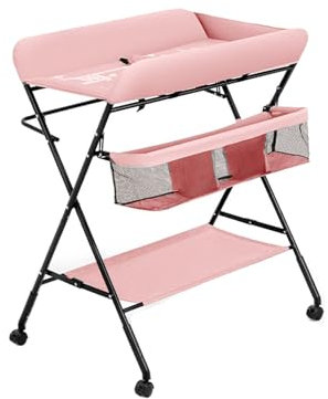 YYUINU Wickeltisch, Mobile Wickelkommode, Neugeborenenpflege Möbel Windel Organizer, Tragbarer Klappbarer Höhenverstellbarer Wickeltisch,Pink