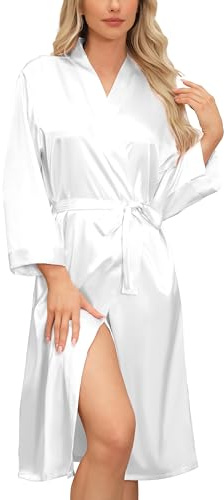 Sopesil Damen Satin Bademantel Unisex Satin Bademantel Kimono V-Ausschnitt Morgenmantel für Spa Haus und Hotel
