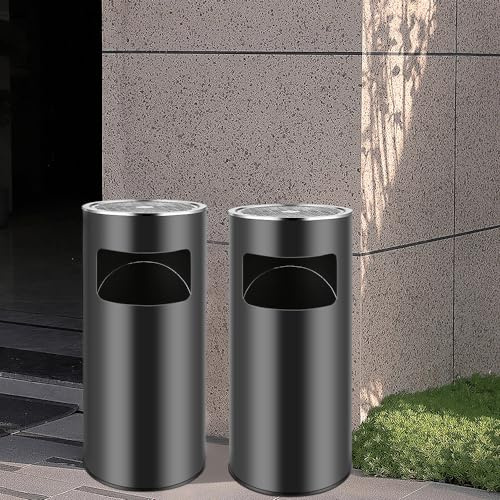 Supfine 2 in 1 Standaschenbecher & Mülleimer, 30 Liter, Entnehmbarer Inneneimer, Mülleimer mit Aschenbecher, Standaschenbecher für Draußen, Windaschenbecher für Eingangsbereich, Hotel (Schwarz, 2pcs)