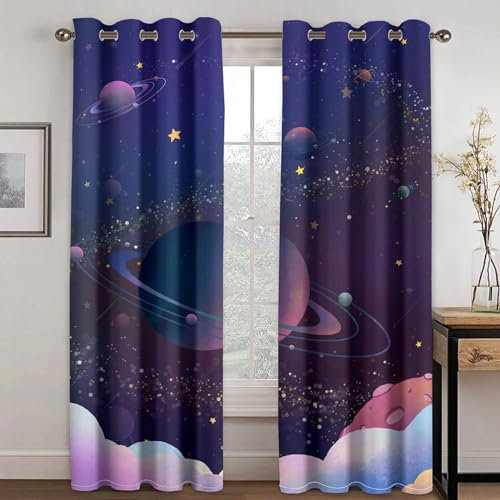 MTBDDyyds Vorhänge Für Kinderzimmer Jungen - 3D Sternenhimmel Planet Sterne 260X240Cm - Kinderzimmervorhänge Mit Ösen, Verdunkelungsvorhang Gardinen Schals Vorhang Blickdicht