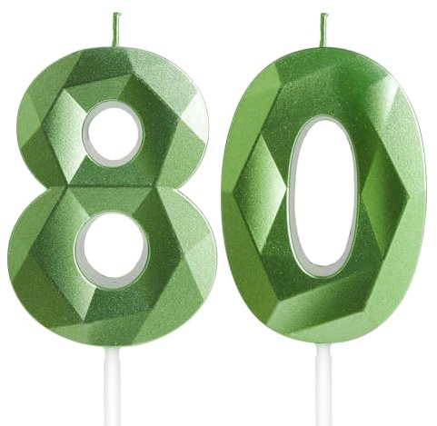 Geburtstagskerzen Zahl 80 Grün - Grüne Kerzen 3D Kerzen für Frauen Männer Geburtstagstorten, Kerzen zum 80 Geburtstagsdeko (Nummer 80 Kerze, Tortenkerzen) Geburtstagsparty, Feier