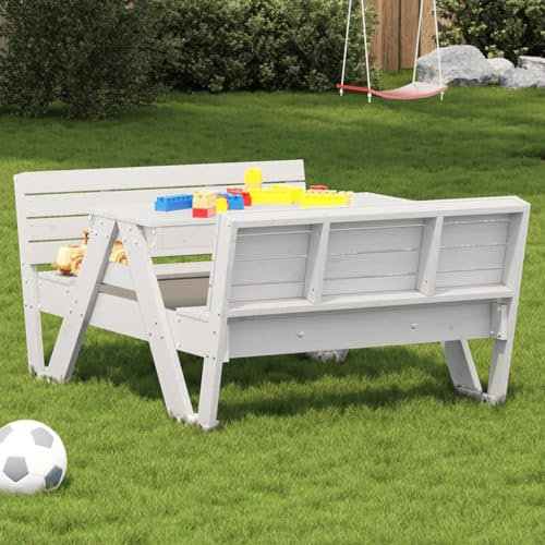 LAPOOH Picknicktisch für Kid Weiß 88x122x58 cm Massivholz Kiefer, Bierzeltgarnitur, Biertischgarnitur, Beer Pong Tisch, Bierbankgarnitur, Gartenmöbel Set, Biertisch - 832602