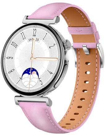 Knauermann PRO 3 Mini (2024) Silber - Gesundheitsuhr Smartwatch mit Telefoniefunktion - EKG + HRV und SOS Funktion - AMOLED Display - BT Bluetooth - Schlafapnoe - Rindslederband Rose, 14-24,rund