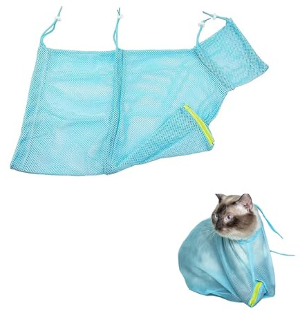 WUERKIYA Cat Grooming Bag, Cat Bath Bag, Adjustable Cat Bathing Bag, Durable Anti Scratch & Bite Cat Shower Net Bag, Cat Grooming Bathing Mesh, For Bathing Ear Cleaning Nail Trimming(Sky Blue)