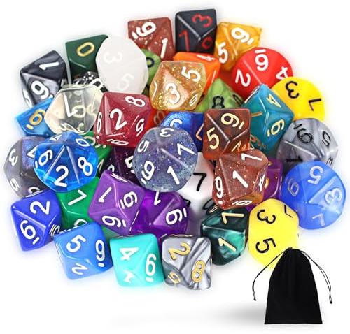 SLAKOZYT Dadi Poliedrici Colorati, 40 Pezzi, D10 10 Facce, Set con Borse Velluto, D&D, RPG, MTG