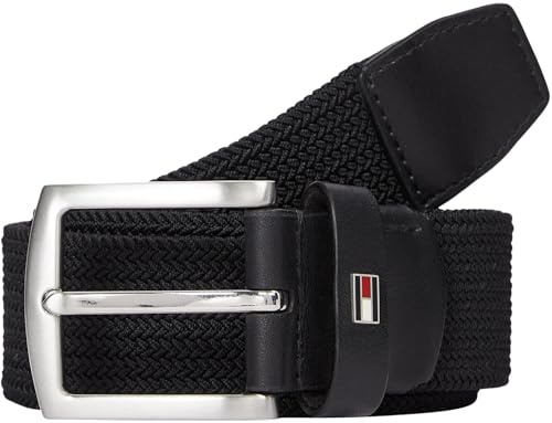Tommy Hilfiger Cinturón Hombre Denton Elastic 3,5 cm trenzado, Negro (Black), 85 cm