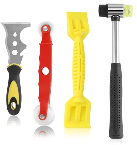 Bubuny Kit di 4 strumenti per vetri delle finestre, con scalpello multiuso 13 in 1, martello in plastica, paletta per vetri, kit di funzioni per finestre, porte e finestre