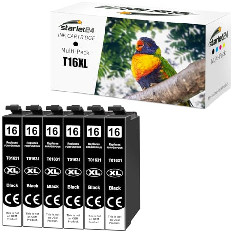 Starlet24 6X T1631 Multipack Kompatible für Epson 16 XL Schwarz T1631 Druckerpatronen für Workforce WF-2760 WF-2630 WF-2510 WF-2660 WF-2750 WF-2650 WF-2540 WF-2530 WF-2520