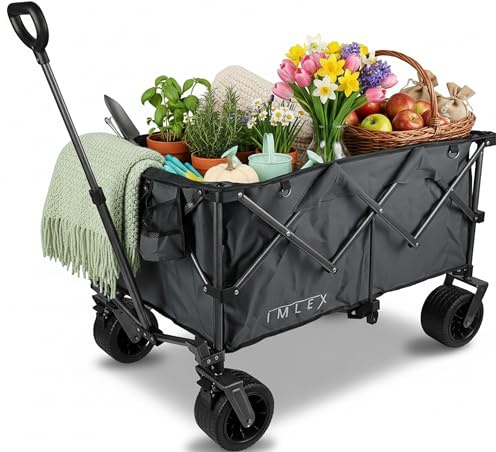 IMLEX Bollerwagen Faltbar XXL mit Breite Reifen | Faltbarer Handwagen Groß 200 Liter, ideal als Strandwagen mit Kinder, für Festival, Camping und Outdoor Faltbollerwagen klappbar IM-BW4211 in Grau