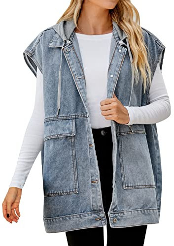 Generisch Fahrrad Mäntel Damen Jacke Westen Frauen Lose Bluse Mode Lose Denim Taille Mantel Ärmellose Weste Mit Abnehmbarer Mantel Modern Freizeit Warm Halten Mantelweste (Blue, L)