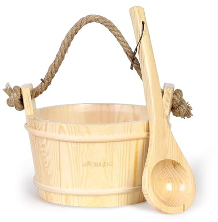 WILLOWYBE Juego de cubo y cucharón de madera hecho a mano para relajación corporal y sudoración, accesorios de sauna perfectos para sauna en el hogar, ideal para amigos y familiares