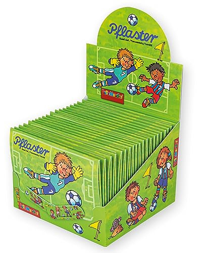 Lutz Mauder Kinder Pflaster Display Set mit 20 Pflasterbriefchen mit 2 Größen (200 Einzelpflaster), Kita, Kindergarten, Arzt, Hort, Erzieher, Geburtststag, Gastgeschenk (Fußball)