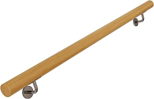 Pasamanos de madera maciza de roble para escaleras de interior, color natural, 0,7 m, soporte de metal incluido
