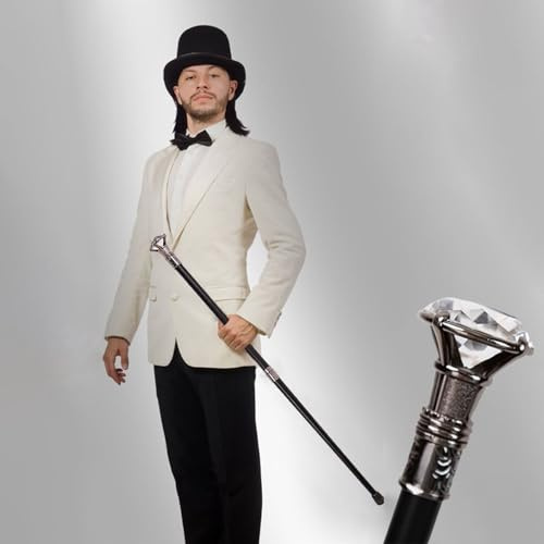 Tseukoe Wanderstock aus Metall im Britischen Retro-Stil für Gentleman, Zivilisiertes Gehstock, modisch und luxuriös, mit Kristalldiamanten (B)