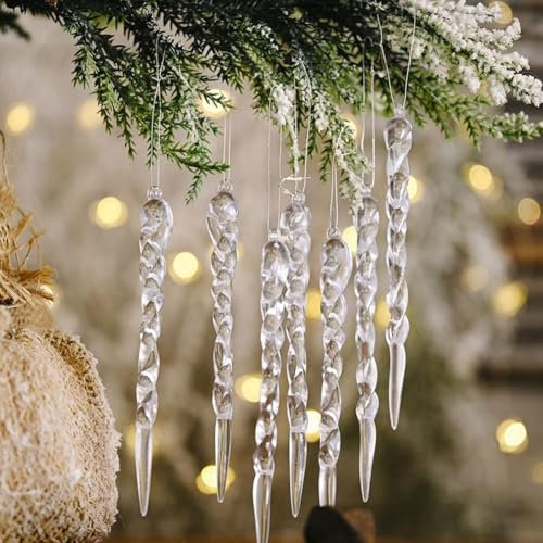 12Pcs Glass Icicle Ornaments Christmas Decoration Acrylic Ornament Clear Set Wedding Xmas G3X0 Pa Icicles Tree Plastic Christmas